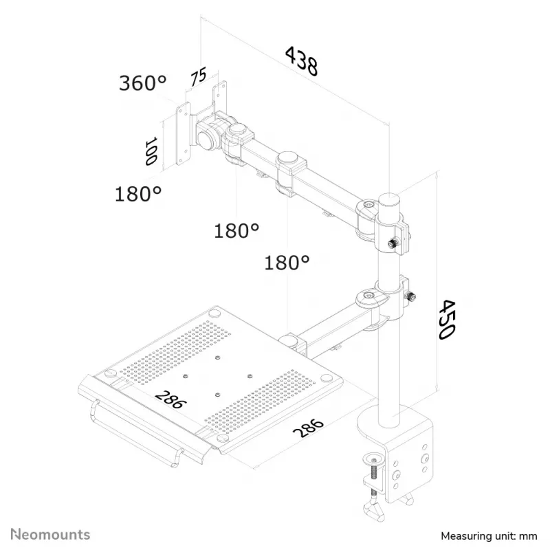 Neomounts FPMA-D960NOTEBOOK monitorio rankena su nešiojamojo kompiuterio laikikliu 10-27 colių