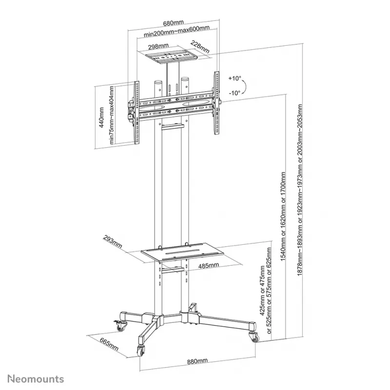 Neomounts PLASMA-M1700E televizoriaus stovas ant ratukų 32-70 colių, juodas