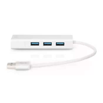DIGITUS USB 3.0 3 prievadų HUB ir Gigabit LAN adapteris 3xUSB A/M, 1xUSB A/F, 1xRJ45 LAN, palaiko Windows ir Mac OS