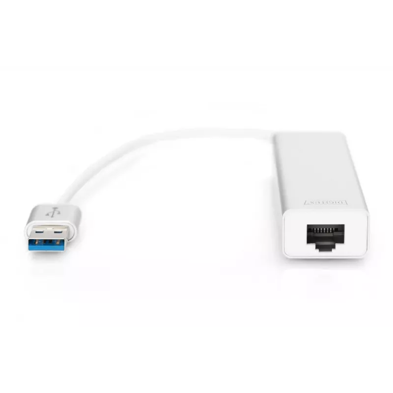 DIGITUS USB 3.0 3 prievadų HUB ir Gigabit LAN adapteris 3xUSB A/M, 1xUSB A/F, 1xRJ45 LAN, palaiko Windows ir Mac OS