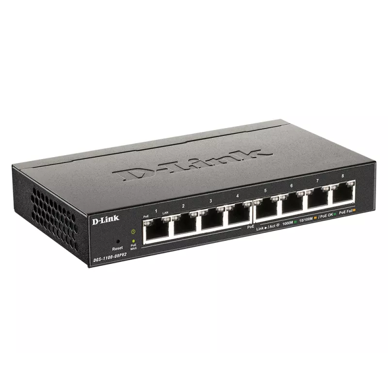 D-Link DGS-1100-08PV2 valdomas L2/L3 Gigabit Ethernet (10/100/1000) Power over Ethernet (PoE) perjungiklis, juodas