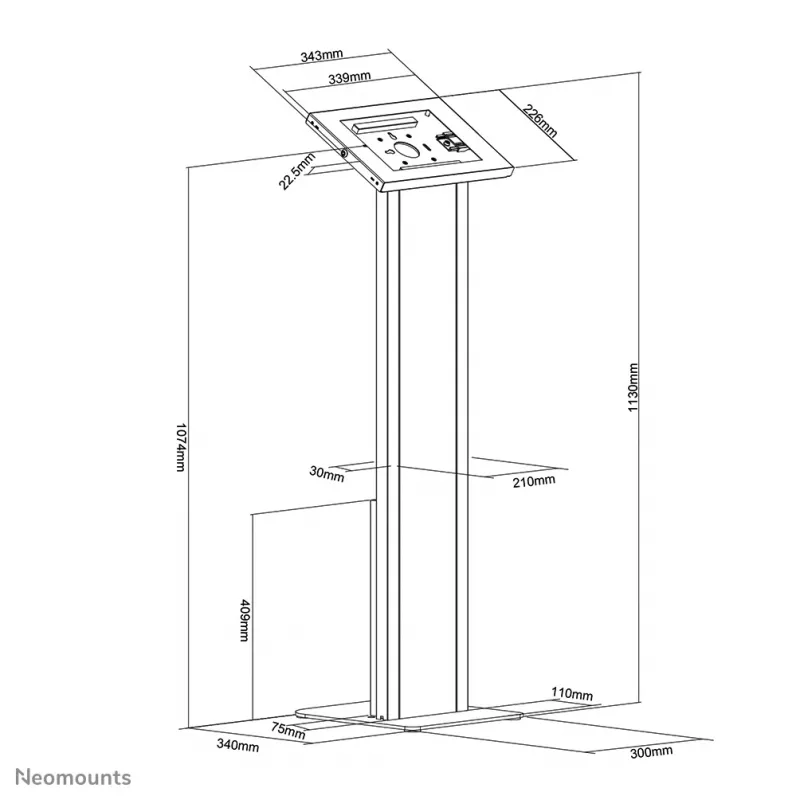 Neomounts FL15-750WH1 grindinis stovas planšetei 9,7-11 col. – su užraktu