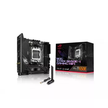 Motininė plokštė ASUS ROG STRIX B650E-I GAMING WIFI mini ITX — AMD B650, Socket AM5, DDR5, 2x M.2, Wi‑Fi 6E, 2.5Gb LAN