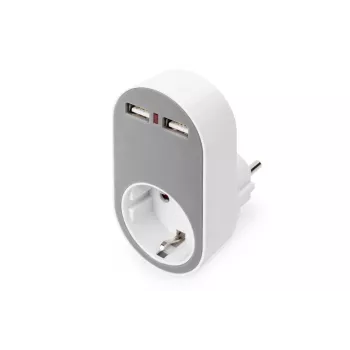 DIGITUS maitinimo adapteris su 2 USB prievadais 250V, 50 Hz, USB: 5V, 2.1A, balta / pilka