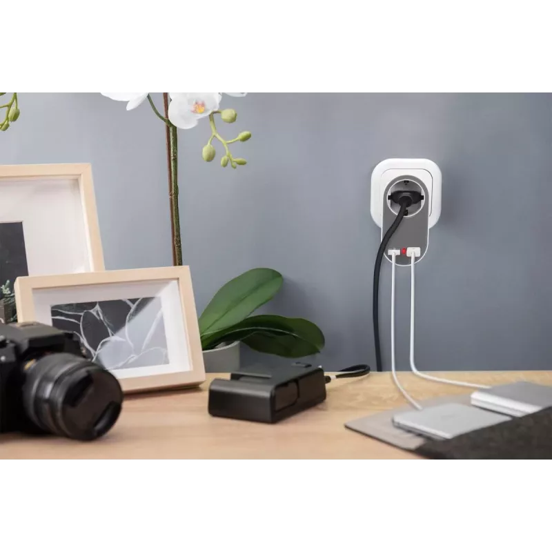 DIGITUS maitinimo adapteris su 2 USB prievadais 250V, 50 Hz, USB: 5V, 2.1A, balta / pilka