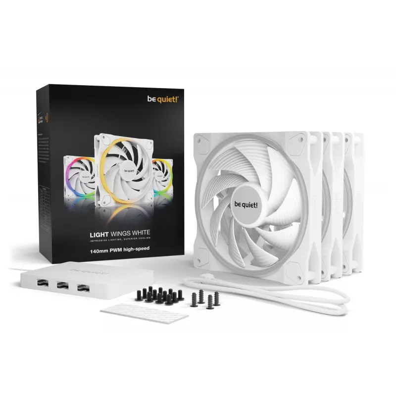 be quiet! Light Wings White 140mm PWM high-speed Triple-Pack – 3 vnt. kompiuterio korpuso ventiliatoriai 14 cm