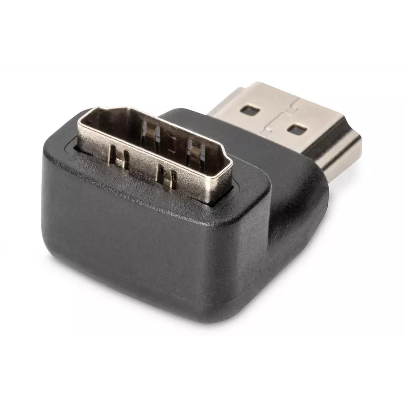 DIGITUS HDMI adapter, A tipo, 90° kampu lenktas M/F, Ultra HD 60p, juodas auksas