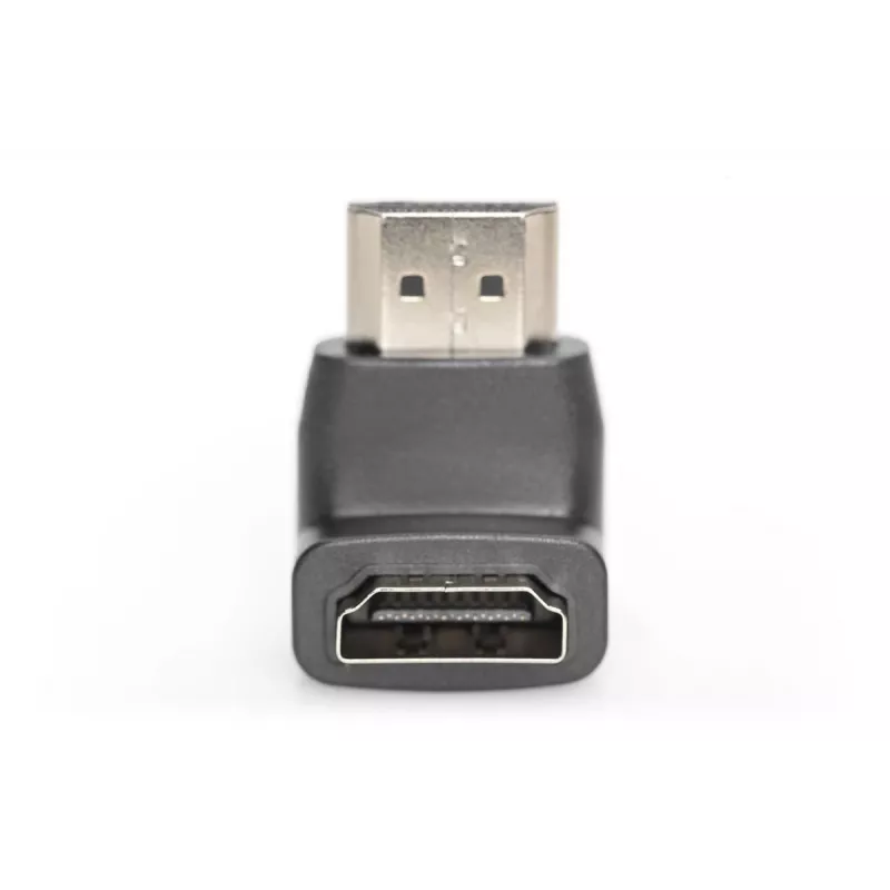 DIGITUS HDMI adapter, A tipo, 90° kampu lenktas M/F, Ultra HD 60p, juodas auksas