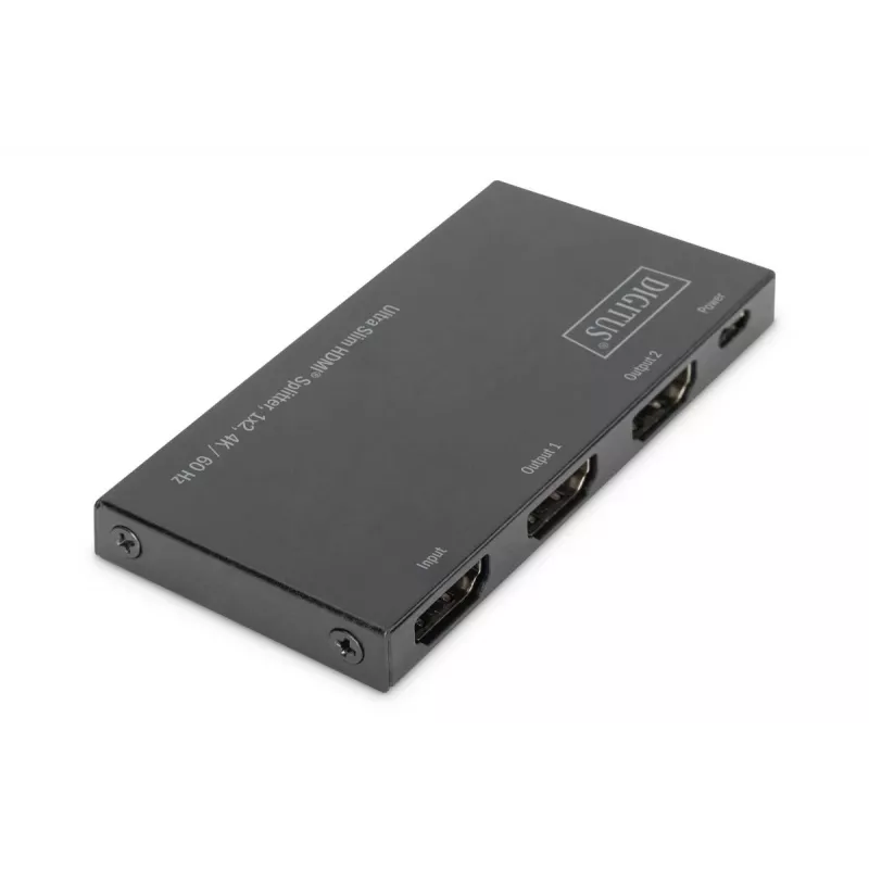 DIGITUS Ultra Slim HDMI skirstytuvas 1x2, 4K/60Hz HDR, HDCP 2.2, 18 Gbps, maitinamas per Micro USB
