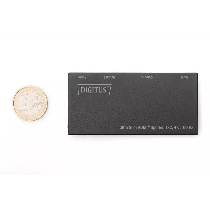 DIGITUS Ultra Slim HDMI skirstytuvas 1x2, 4K/60Hz HDR, HDCP 2.2, 18 Gbps, maitinamas per Micro USB