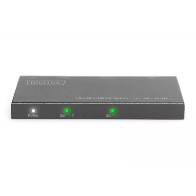 DIGITUS Ultra Slim HDMI skirstytuvas 1x2, 4K/60Hz HDR, HDCP 2.2, 18 Gbps, maitinamas per Micro USB