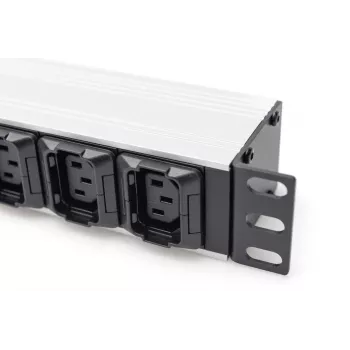 DIGITUS 1U aliuminio PDU lizdų blokas 8x C13 2xC19 16A 230VAC 50/60Hz IEC C20 kištukas