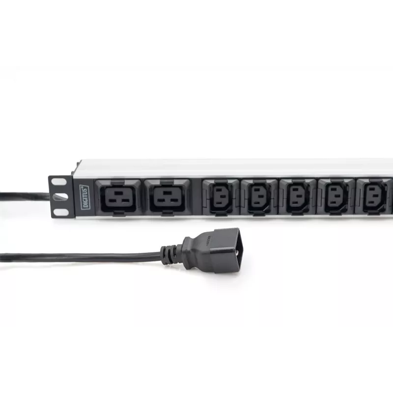 DIGITUS 1U aliuminio PDU lizdų blokas 8x C13 2xC19 16A 230VAC 50/60Hz IEC C20 kištukas