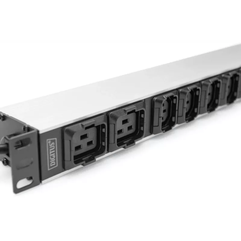 DIGITUS 1U aliuminio PDU lizdų blokas 8x C13 2xC19 16A 230VAC 50/60Hz IEC C20 kištukas