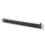 DIGITUS 1U aliuminio PDU stelažinis 9x C13 10A 230VAC 50/60Hz IEC C14 įvadas 10A saugiklis