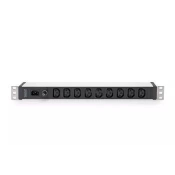 DIGITUS 1U aliuminio PDU stelažinis 9x C13 10A 230VAC 50/60Hz IEC C14 įvadas 10A saugiklis