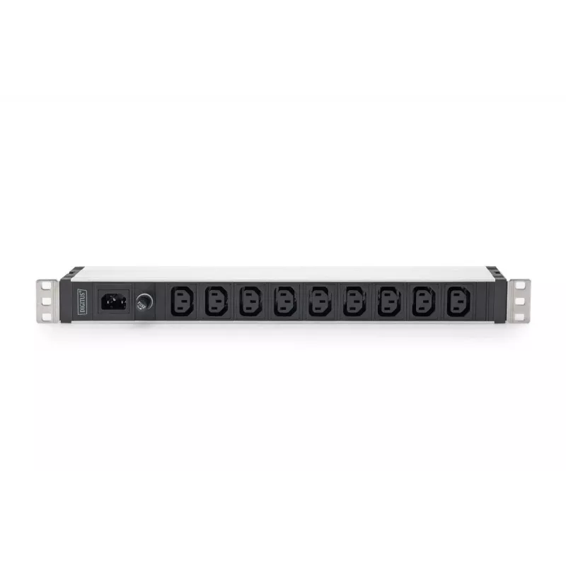 DIGITUS 1U aliuminio PDU stelažinis 9x C13 10A 230VAC 50/60Hz IEC C14 įvadas 10A saugiklis