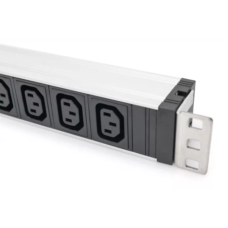 DIGITUS 1U aliuminio PDU stelažinis 9x C13 10A 230VAC 50/60Hz IEC C14 įvadas 10A saugiklis