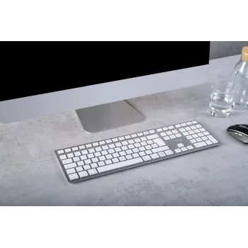 Belaidė klaviatūra CHERRY KW 9100 SLIM FOR MAC, USB + Bluetooth, QWERTZ vokiškas išdėstymas, sidabrinė