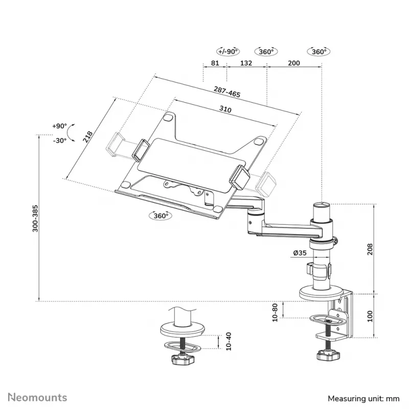 Neomounts DS20-425BL1 Laikiklis nešiojamam kompiuteriui 11,6–17,3 col. – vietą taupanti ranka