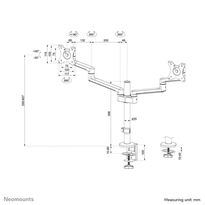 Neomounts DS60-425WH2 monitorių laikiklis dviems ekranams 17-27 colių – taupo vietą
