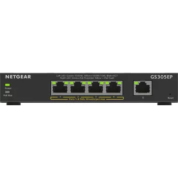 NETGEAR GS305EP 5 prievadų Gigabit Ethernet PoE+ valdomas jungiklis (L2/L3)