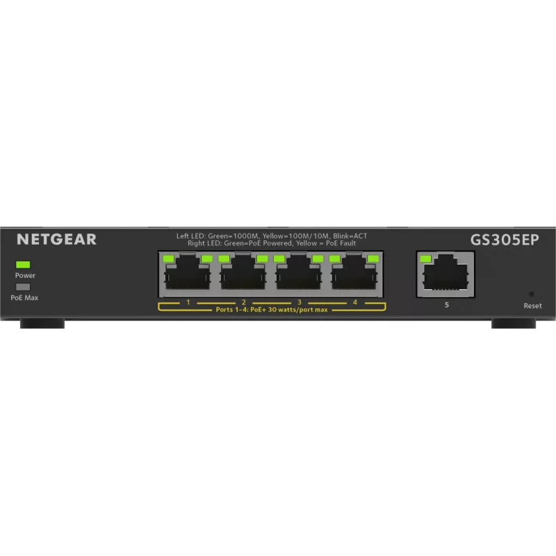 NETGEAR GS305EP 5 prievadų Gigabit Ethernet PoE+ valdomas jungiklis (L2/L3)