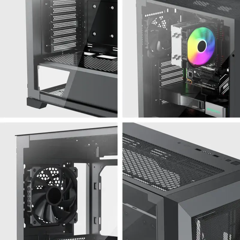 PC Midi Tower korpusas XILENCE XG151 — juodas, ATX/Micro-ATX/Mini-ITX, maitinimo šaltinis apačioje, 2x 3,5 colio + 4x 2,5 colio vietos