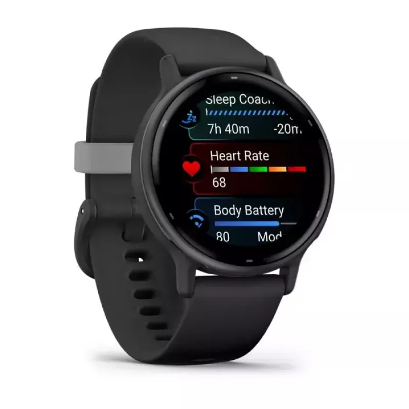 Išmanusis laikrodis GARMIN Vivoactive 5 juodas — 42 mm korpusas, AMOLED 1,2 colio, GPS/GLONASS/Galileo, 5 ATM, širdies ritmo jutiklis, SpO2, 11 dienų baterija