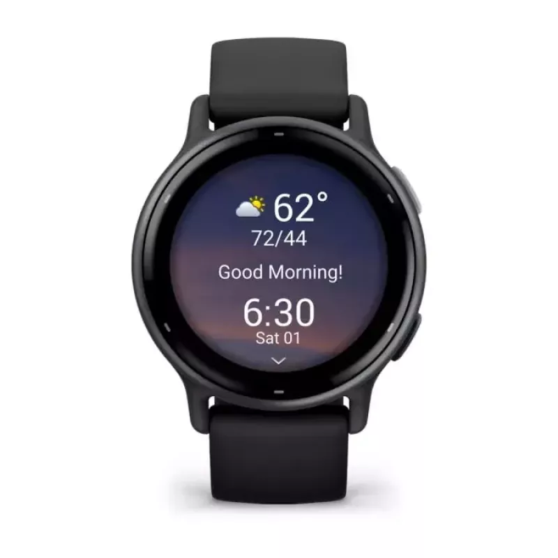 Išmanusis laikrodis GARMIN Vivoactive 5 juodas — 42 mm korpusas, AMOLED 1,2 colio, GPS/GLONASS/Galileo, 5 ATM, širdies ritmo jutiklis, SpO2, 11 dienų baterija