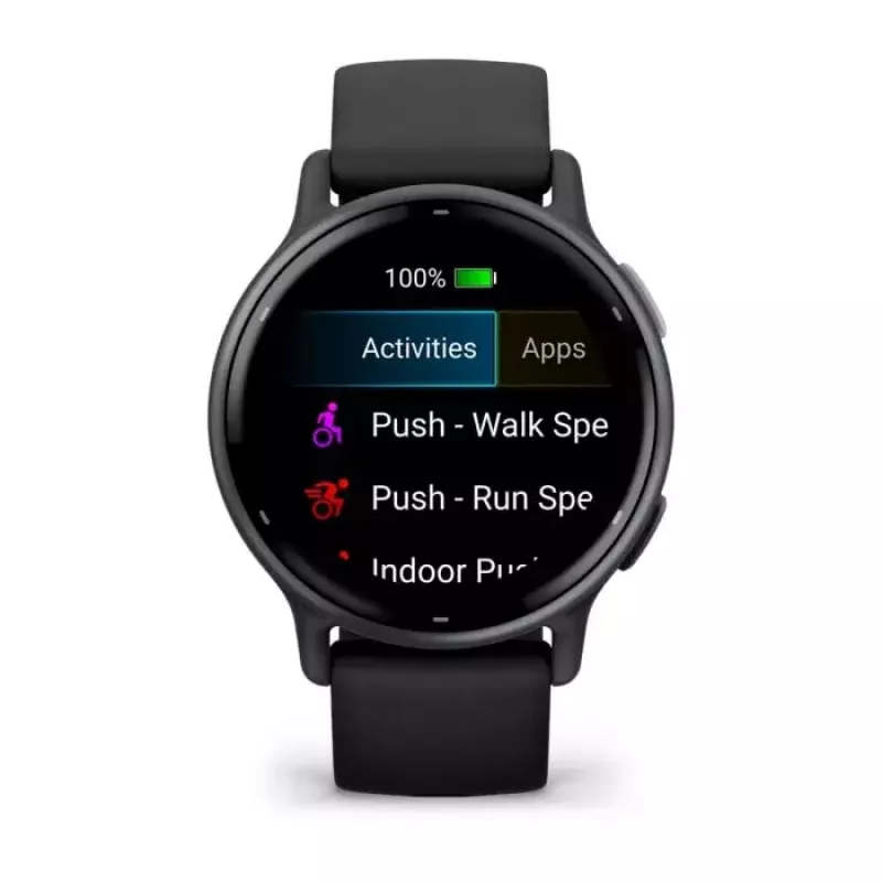 Išmanusis laikrodis GARMIN Vivoactive 5 juodas — 42 mm korpusas, AMOLED 1,2 colio, GPS/GLONASS/Galileo, 5 ATM, širdies ritmo jutiklis, SpO2, 11 dienų baterija