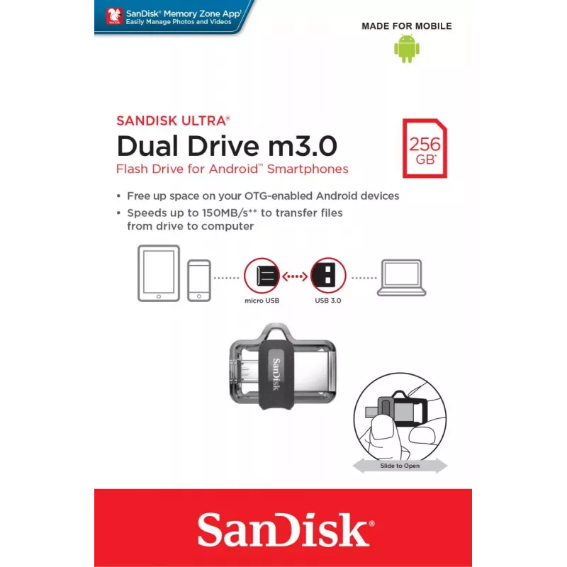 WESTERN DIGITAL SanDisk ULTRA DUAL DRIVE M3.0 - 256GB USB atmintukas - micro-USB / USB 3.0