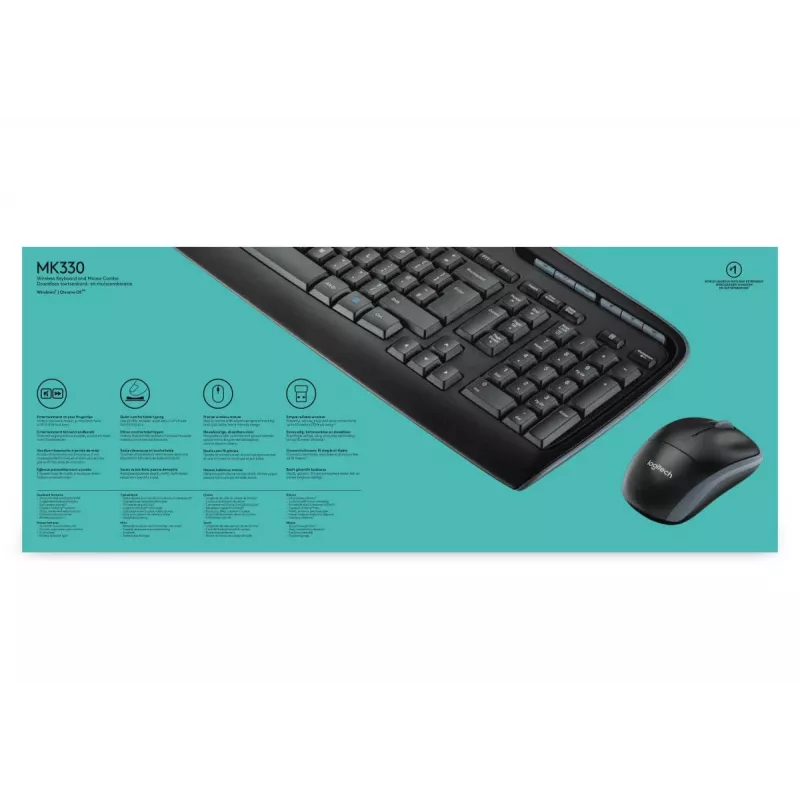 LOGITECH Wireless Combo MK330 - tarptautinė QWERTY išdėstymo klaviatūra ir pelė
