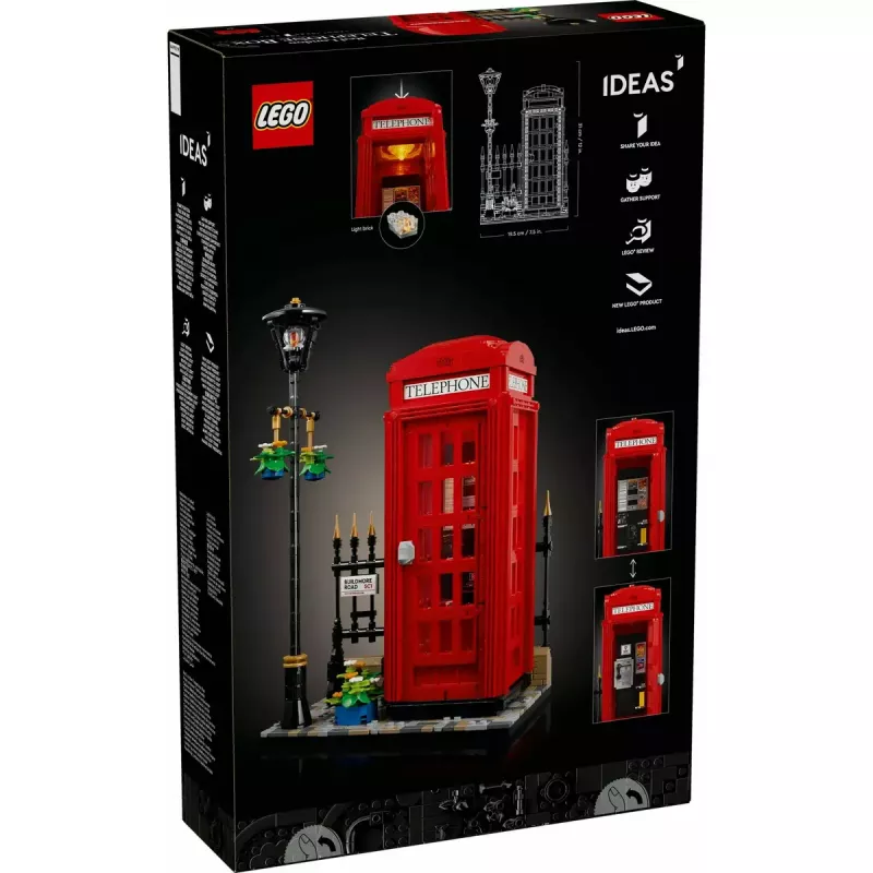 Statybinis žaislas LEGO Raudona Londono telefono būdelė 21347 – modulinis kolekcinis rinkinys, 1460 dalių, 18+
