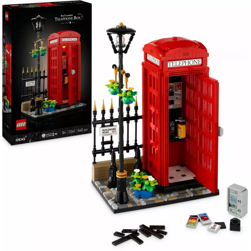 Statybinis žaislas LEGO Raudona Londono telefono būdelė 21347 – modulinis kolekcinis rinkinys, 1460 dalių, 18+