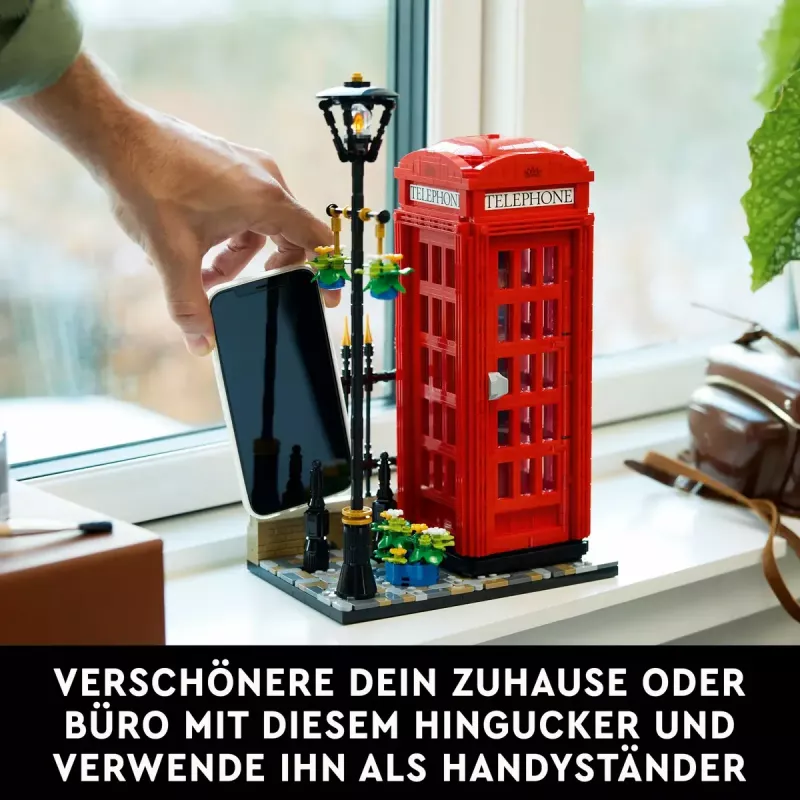 Statybinis žaislas LEGO Raudona Londono telefono būdelė 21347 – modulinis kolekcinis rinkinys, 1460 dalių, 18+