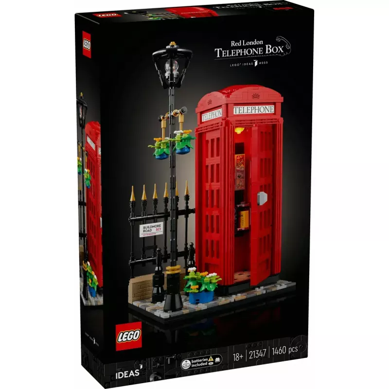 Statybinis žaislas LEGO Raudona Londono telefono būdelė 21347 – modulinis kolekcinis rinkinys, 1460 dalių, 18+