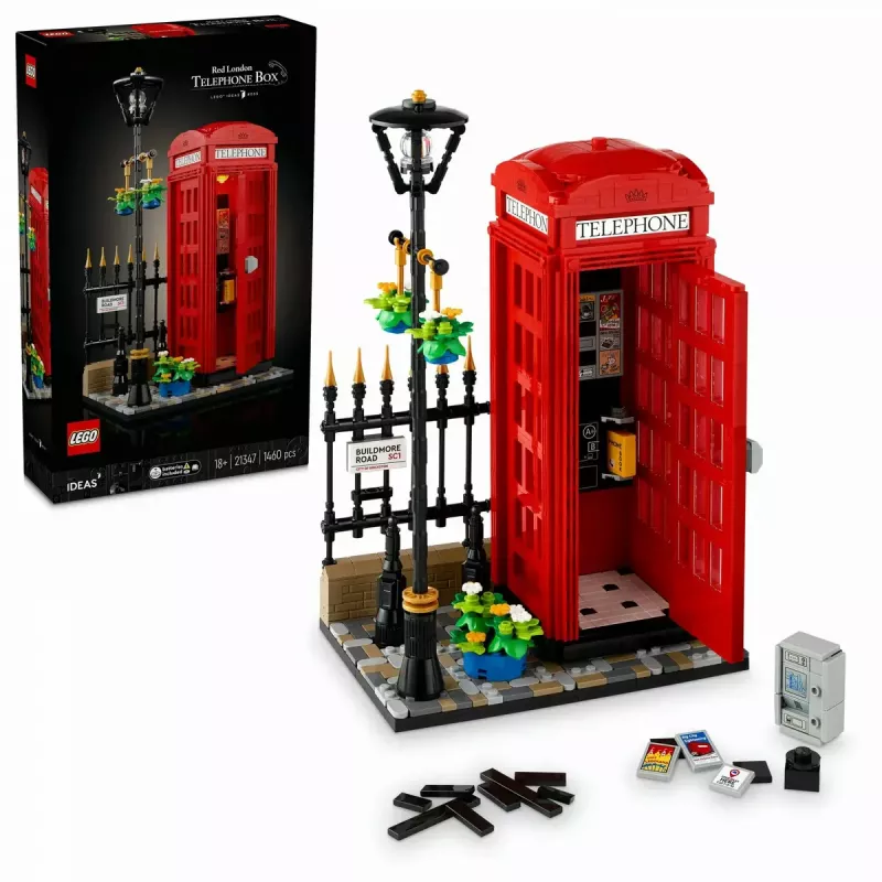 Statybinis žaislas LEGO Raudona Londono telefono būdelė 21347 – modulinis kolekcinis rinkinys, 1460 dalių, 18+