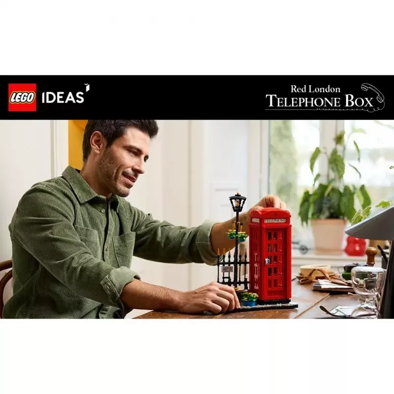 Statybinis žaislas LEGO Raudona Londono telefono būdelė 21347 – modulinis kolekcinis rinkinys, 1460 dalių, 18+