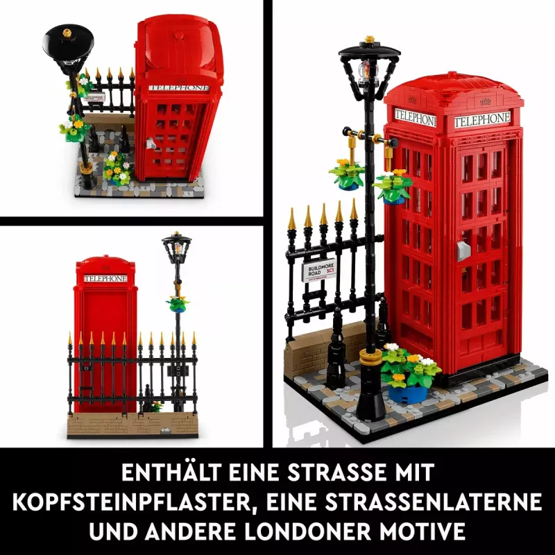 Statybinis žaislas LEGO Raudona Londono telefono būdelė 21347 – modulinis kolekcinis rinkinys, 1460 dalių, 18+