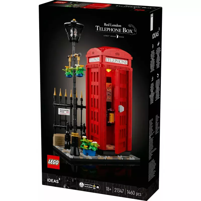 Statybinis žaislas LEGO Raudona Londono telefono būdelė 21347 – modulinis kolekcinis rinkinys, 1460 dalių, 18+