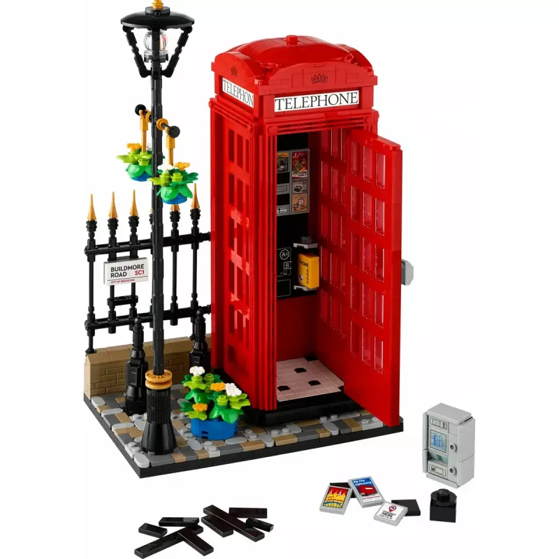 Statybinis žaislas LEGO Raudona Londono telefono būdelė 21347 – modulinis kolekcinis rinkinys, 1460 dalių, 18+