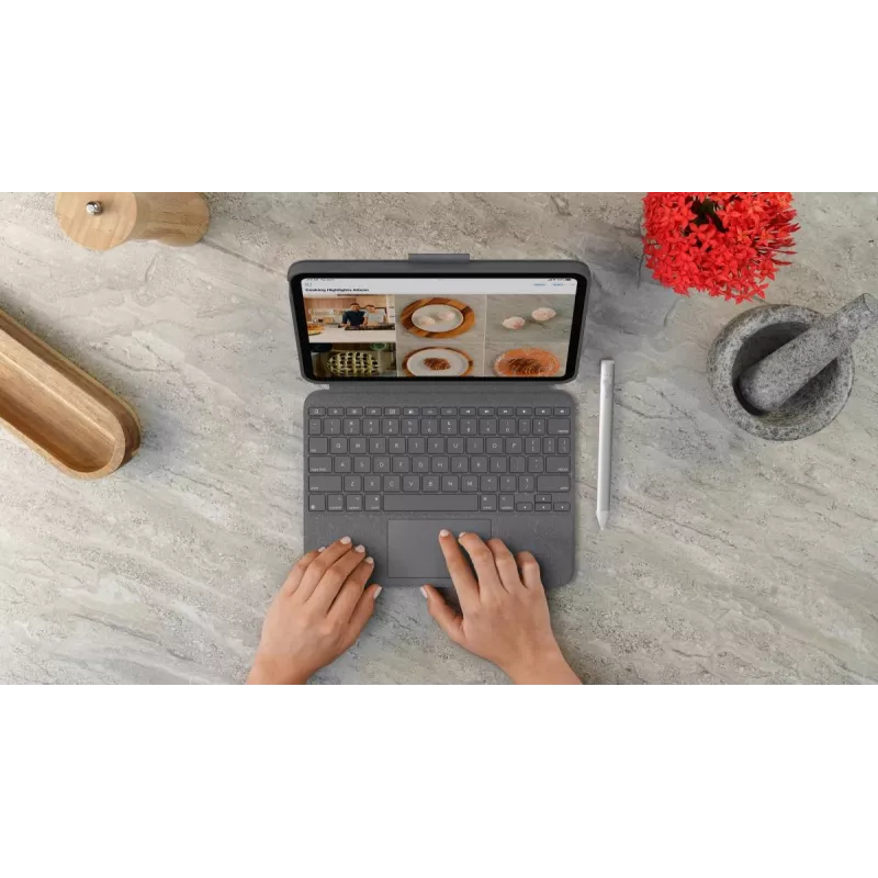 LOGITECH Combo Touch – klaviatūros dėklas iPad (10 kartos) – Oksfordo pilka – Vokietijos QWERTZ