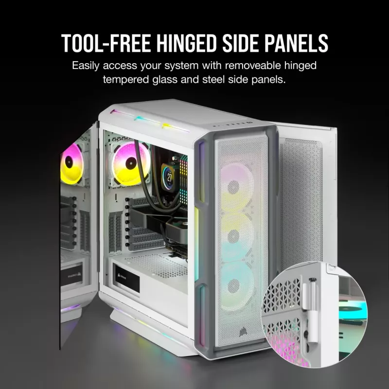 CORSAIR Icue 5000t RGB vidutinis bokštas ATX kompiuterio korpusas – baltas, grūdintas stiklas