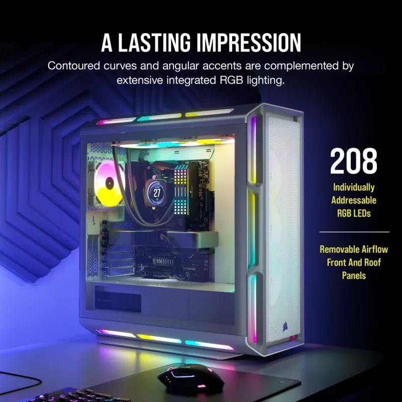 CORSAIR Icue 5000t RGB vidutinis bokštas ATX kompiuterio korpusas – baltas, grūdintas stiklas