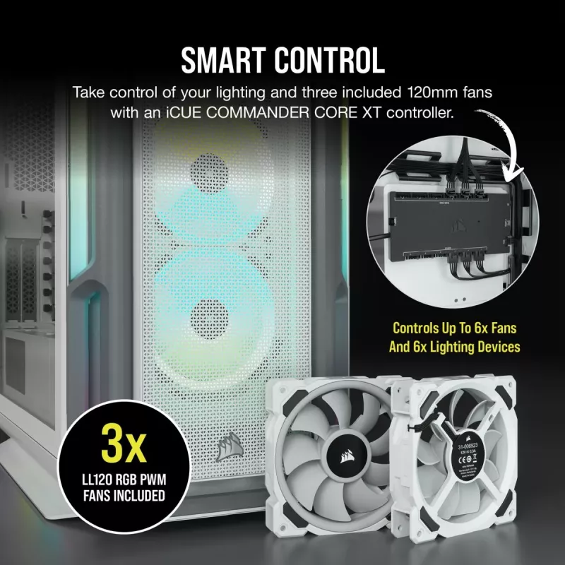 CORSAIR Icue 5000t RGB vidutinis bokštas ATX kompiuterio korpusas – baltas, grūdintas stiklas