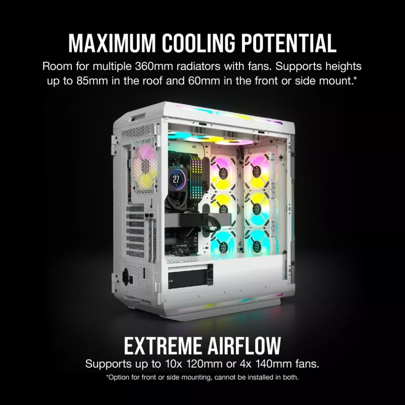 CORSAIR Icue 5000t RGB vidutinis bokštas ATX kompiuterio korpusas – baltas, grūdintas stiklas