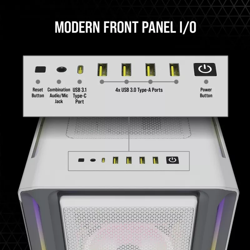 CORSAIR Icue 5000t RGB vidutinis bokštas ATX kompiuterio korpusas – baltas, grūdintas stiklas