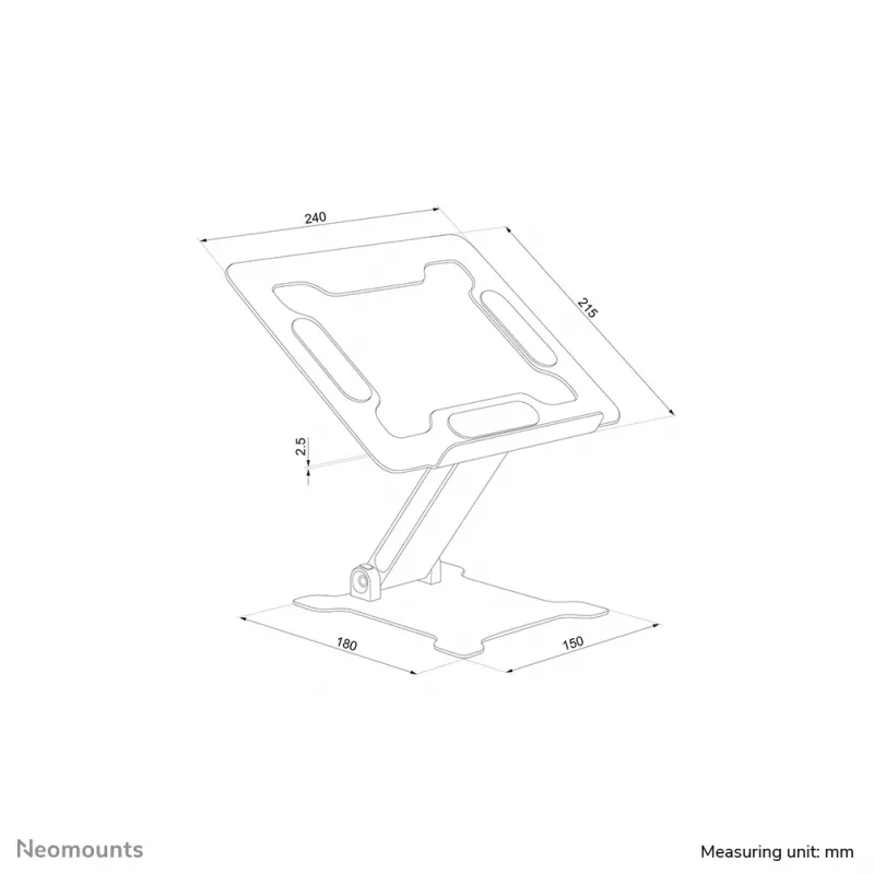 Neomounts DS20-740BL1 stovas nešiojamam kompiuteriui 11–15 colių – reguliuojamo aukščio – sulankstomas – kompaktiškas – universalus