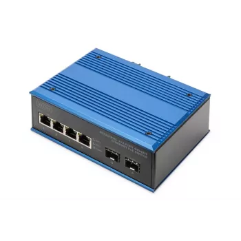 DIGITUS Industrial 4+2 prievadų Gigabit Ethernet PoE jungiklis 4 prievadai GE PoE RJ45 2 GE SFP prievadai